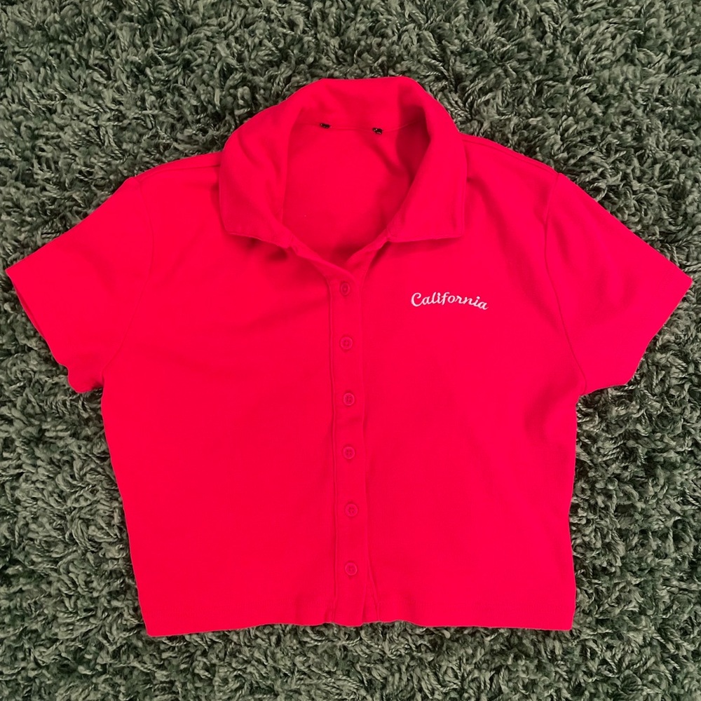 Red California Collared Crop Top